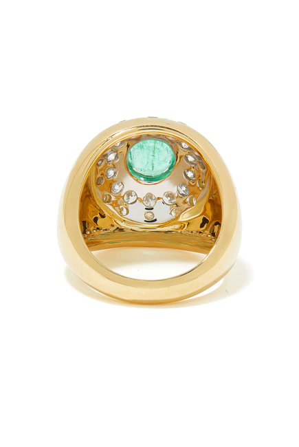 18K YG Lady Emerald and Diamonds Chevaliere Pompadour Ring:Yellow Gold:54